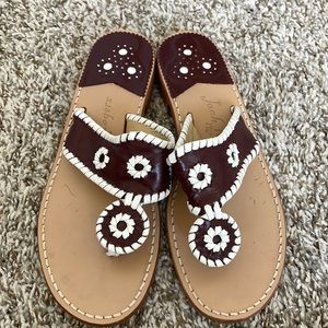 Jack Rogers Preppy Thong Sandal Ivory and Garnet